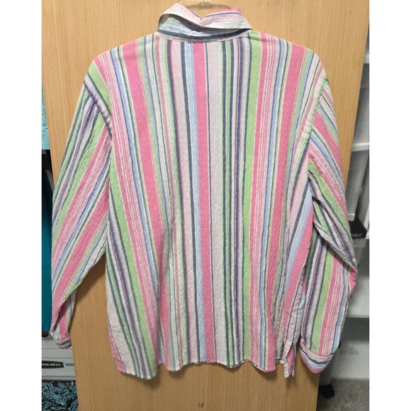 Alfred Dunner Size 16 Ladies Striped Button-Up Top Embroidered Detail Pink Green - Picture 2 of 5
